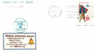 ANNIVERSARY OF LIBERTY BELL AUGUST 1752 10c SERVICE FEE LOCAL LABEL CANCEL 1975