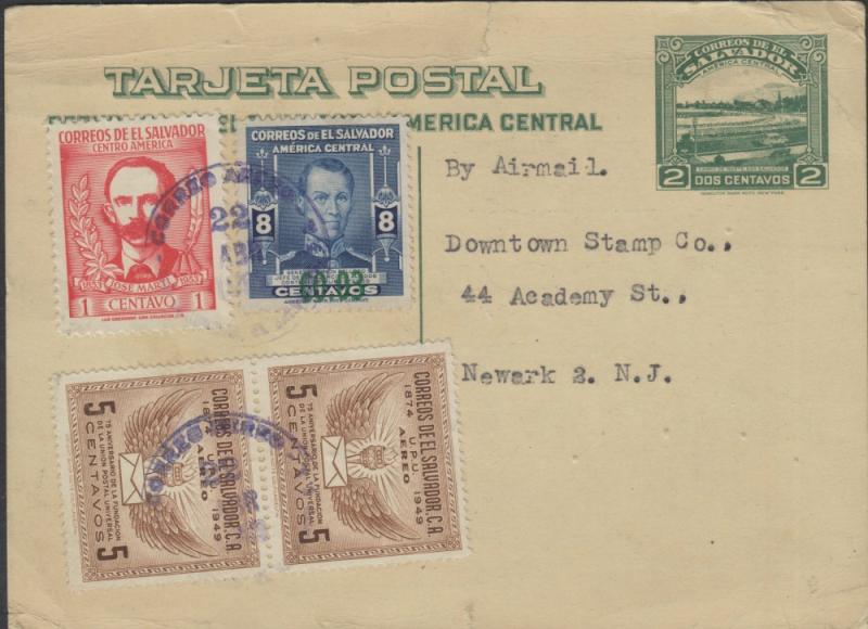 O) 1953 EL SALVADOR, POSTAL STATIONARY, UPRATED FROM EL SALV