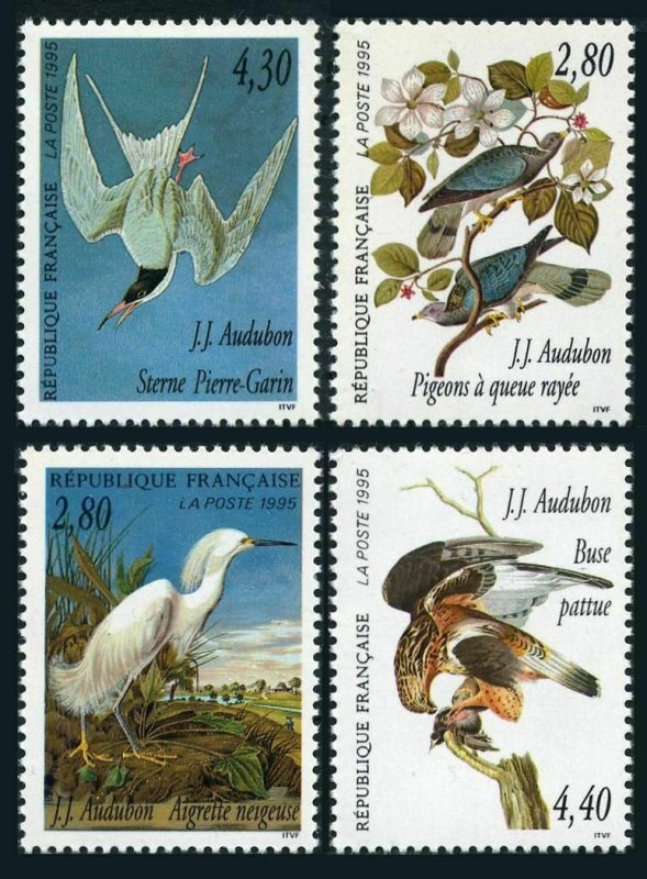 France 2462-2465,2465a,MNH. The Legacy of John J.Audubon,1995.Snowy egret,Pigeon 