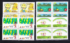 Brazil 1949-1952 Blocks Of 4 Set MNH Art, Childrens Drawings (B)