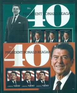 Liberia - 2785-6. 2011 Ronald Reagan. MNH Mini Sheets. $16.50.