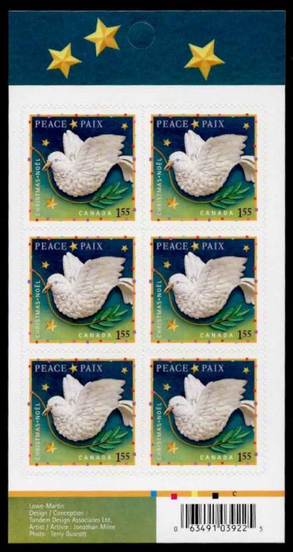 Canada 2242a MNH Booklet Christmas, Bird, Dove