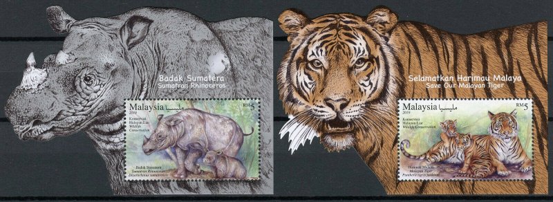 Malaysia Stamps 2019 MNH Wildlife Conservation Tigers Rhinos Animals 2x 1v M/S