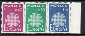 Monaco Sc 768-70 1970 Europa stamp set mint  NH