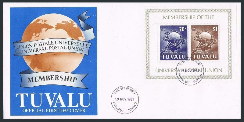 Tuvalu 165a sheet,FDC.Michel Bl.6. Admission to UPU 1981.