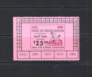 JASTAMPS: US state revenue-South Dakota Unused 1973 small game