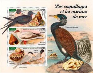 Chad - 2023 Seashells & Seabirds, Red-footed Booby - 3 Stamp Sheet - TCH230102a