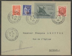 Germany 1945 WWII St Nazaire Mi1 Occupied France Sailing Ship Cover 103955