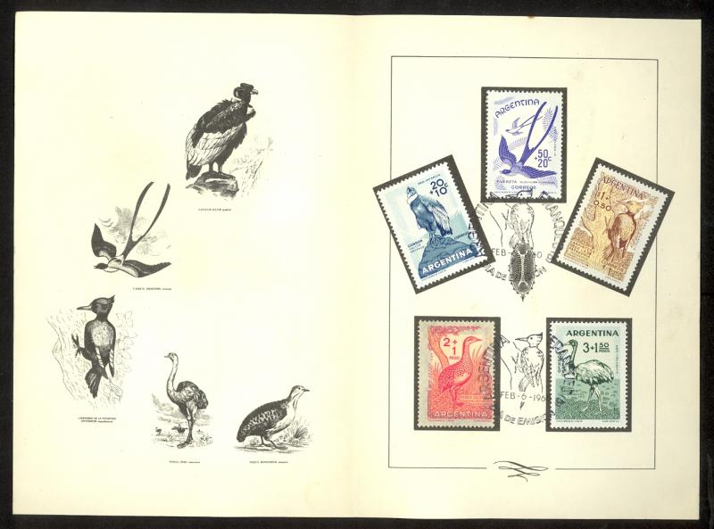 ARGENTINA 1960 CHILD WELFARE BIRDS Set Sc B22-B24, CB17-CB18 FDOI Folder