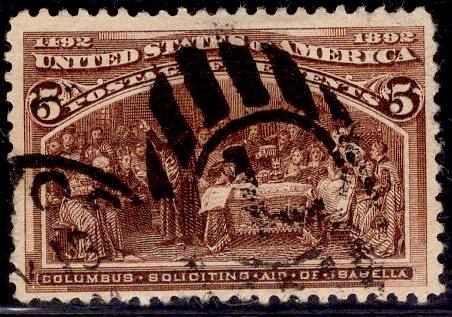 US Stamp #234 5c Columbian USED SCV $8.50