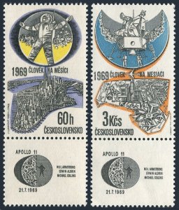 Czechoslovakia C75-C76/label, MNH. Mi 1888-1889. Man's 1st landing Moon, 1969.