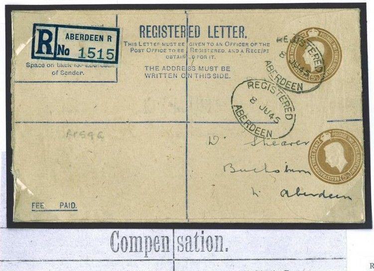 359d 1945 GB POSTAL STATIONERY ERROR Registered RP54 Variety DOUBLE DIE Aberdeen