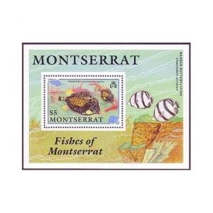 Montserrat 758-761,762,MNH.Mi 795-798,Bl.60. 1991.Goat-fish,Starfish,Trunk-fish,