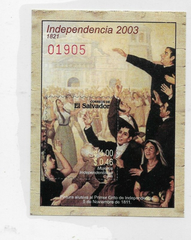 EL SALVADOR 2003 INDEPENDENCE, ART PAINTING, SOUVENIR SHEET MNH 