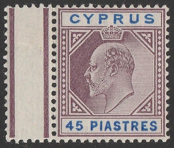 CYPRUS 1902 KEVII 45Pi, wmk crown CA. MNH **. Expertised.