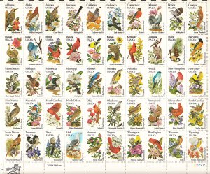 USA 1982 MNH Sc #2002b Sheet of 50 20c State Birds and Flowers