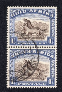 South Africa 1950 1sh chalky blue & light brown Pair, Scott 62 used