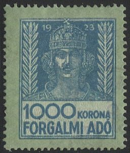 HUNGARY 1923 Barefoot 70, 1000k Mint LH Forgalmi Ado (Stock Transfer) Revenue