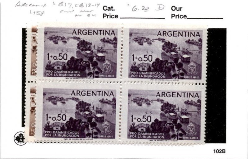 Argentina, Postage Stamp, #B17, CB13-CB14 Blocks Mint NH, 1958 (AB)