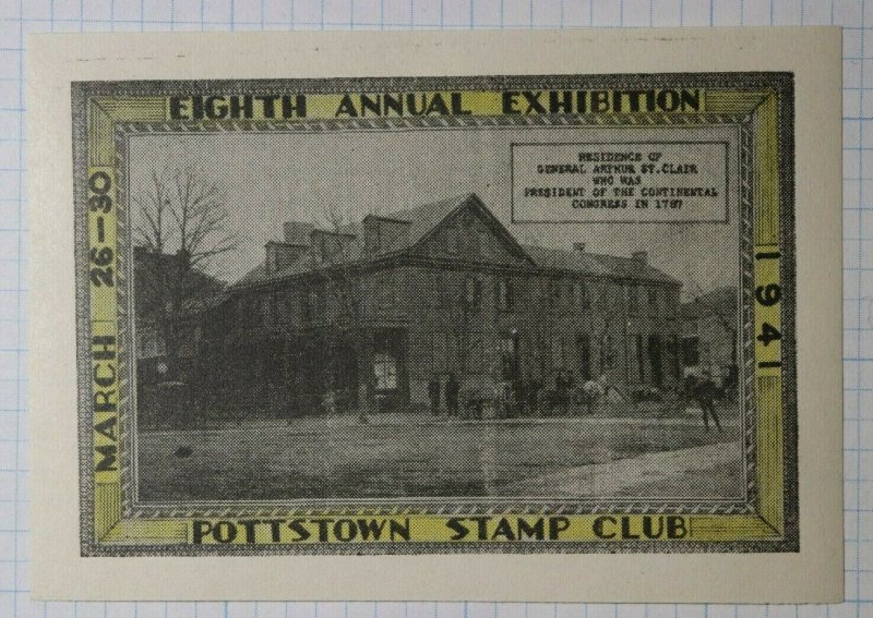 Pottstown Stamp Club 1941 Exhibition Philatelic Souvenr Ad Label 