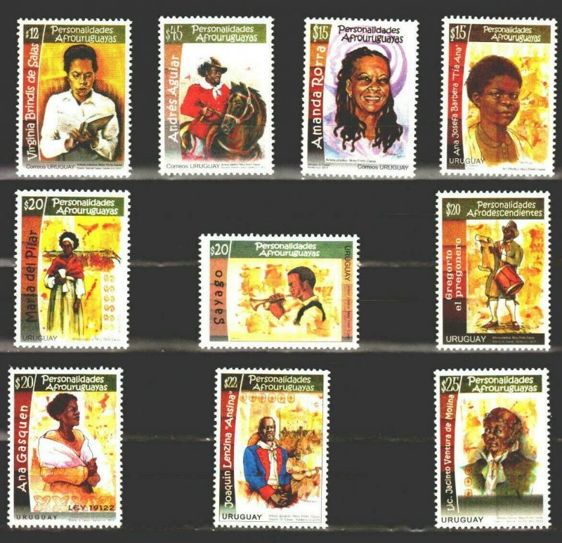 BLACK HERITAGE SLAVE LIBERTY WOMAN RIGHTS URUGUAY complete series MNH STAMP 