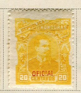 HONDURAS; 1891 early classic Official issue fine Mint hinged 20c. value