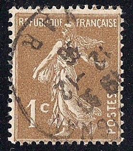 France #156 1C Sower, SUPERB CANCEL Oil Bister Stamp used F