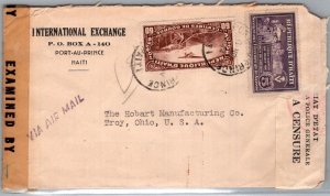 SCHALLSTAMPS HAITI 1942 POSTAL HISTORY WWII AIRMAIL DUAL CENSORED COVER ADDR USA