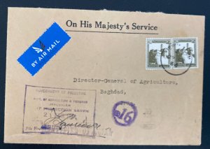 1944 Jerusalem Palestine On His Majesty Service Airmail cover To Bagdad Iraq