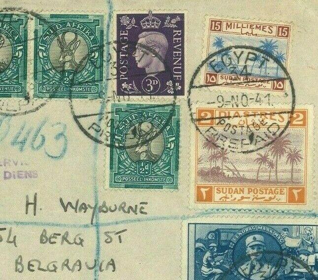 Egypt GB SUDAN S.AFRICA Cover TRIPLE MIXED WW2 FRANKING 1941 Allied Forces MC5