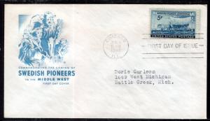 US 958 Swedish Pioneers House of Farnam Typed FDC