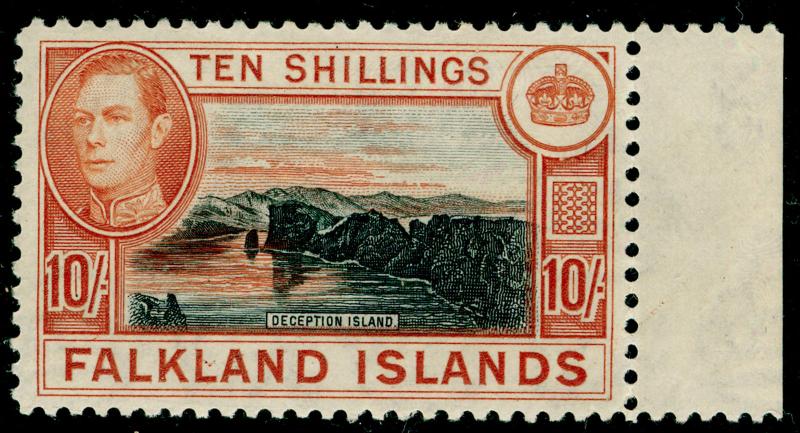 FALKLAND ISLANDS SG162b, 10s black & red-orange, NH MINT. Cat £120.