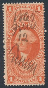 United States $1 Revenue Stamp Scott R69c US Revenue (With fold)