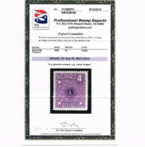 GENUINE PHILIPPINES SCOTT #546 MINT PRISTINE OG NH PSE CERT GRADED XF-SUPERB 95