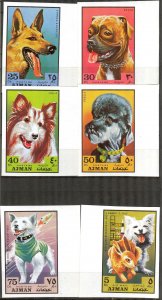 Ajman 1971 Dogs Set of 6 Imperf. MNH