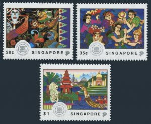 Singapore 634-636,MNH. Visit ASEAN Year,1992.Mask,bird,sea life,Costumed women,
