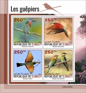 DJIBUTI - 2021 - Bee-eaters - Perf 4v Sheet - Mint Never Hinged