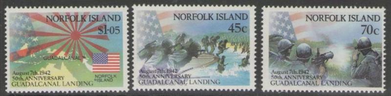 NORFOLK ISLAND SG534/6 1992 BATTLE OF GUADAICANAL MNH 