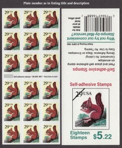 1989 Sc 2489a booklet of 18 Red Squirrel 29c MNH plate number D22221