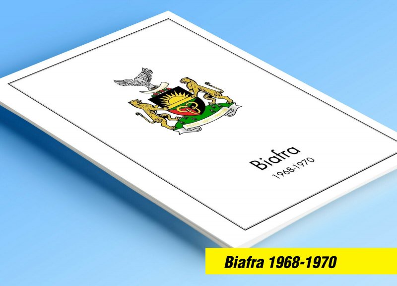 COLOR PRINTED BIAFRA 1968-1970  STAMP ALBUM PAGES (15 illustrated pages)