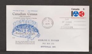 CANADA Scott # 542 On FDC - 1971 100th Ann Of Canadian Census Issue Cole Cachet