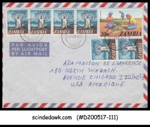 ZAMBIA - 1980 AIR MAIL Envelope to ILLINOIS USA with 7-Stamps