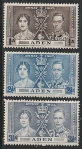 1937 Aden - Sc 13-15 - MH VF - 3 single - Coronation