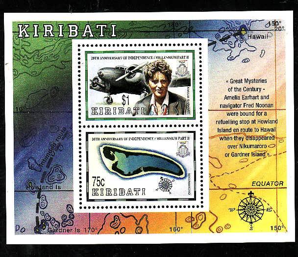 Kiribati-Sc#745a-Unused NH sheet-Independence-Maps-Planes-Amelia Earhart-1999-