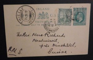 1909 Trinidad Postcard Cover Thielle to Neuchalel Switzerland via RMS