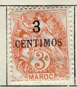 FRENCH MOROCCO; 1902 early Blanc surcharged issue used 3c. value