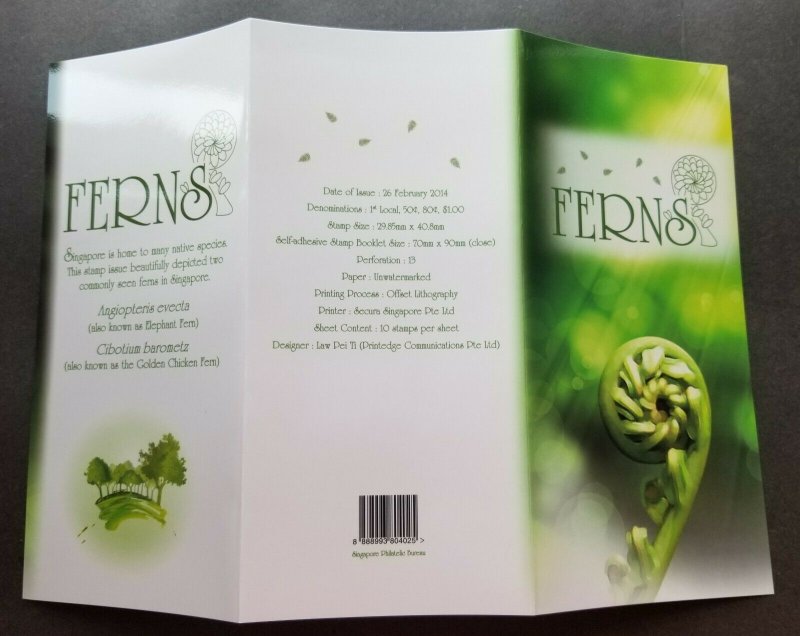 *FREE SHIP Singapore Ferns 2014 Flora Plant Leaf (p.pack) MNH