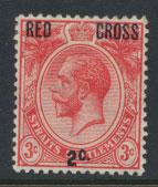 Straits Settlements George V  SG 216 mint Hinged   Opt Red Cross