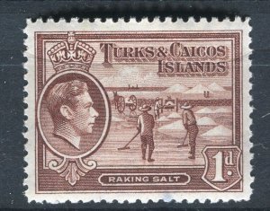 TURKS CAICOS; 1938 early GVI pictorial issue Mint hinged 1d. value