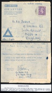 Cervinara Italy Privilege Airmail Letter HQ Polish Repatriation Camp C.M.F.